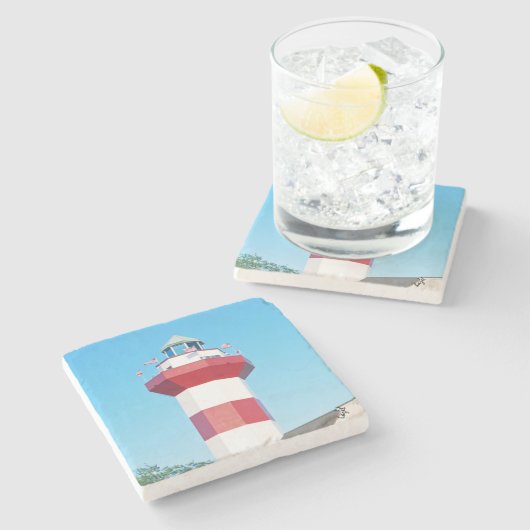 Hilton- Head Islandleuchtturm-Untersetzer Steinuntersetzer (Seitenansicht)