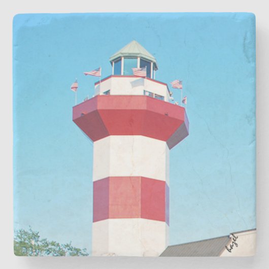Hilton- Head Islandleuchtturm-Untersetzer Steinuntersetzer (Vorderseite)