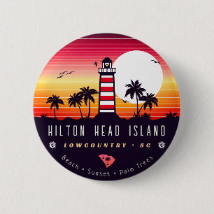 Hilton Head Leuchtturm SC Retro Sunset Souvenirs Button