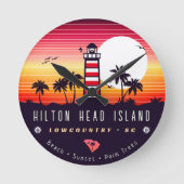 Hilton Head Leuchtturm SC Retro Sunset Souvenirs Runde Wanduhr (Vorderseite)
