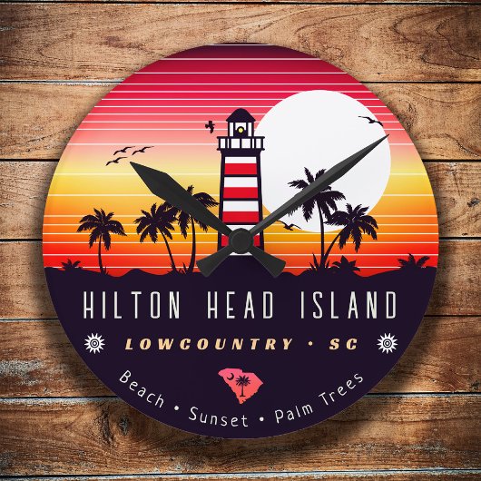 Hilton Head Leuchtturm SC Retro Sunset Souvenirs Runde Wanduhr