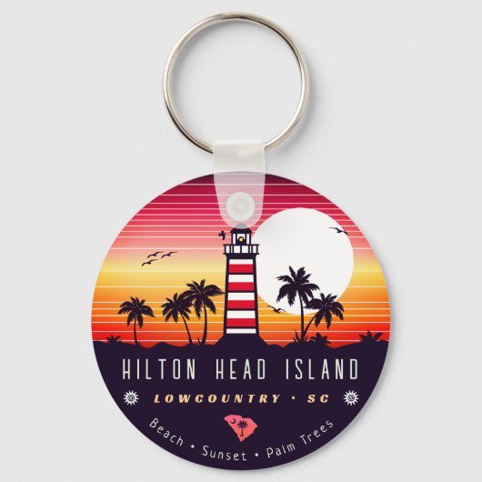 Hilton Head Leuchtturm SC Retro Sunset Souvenirs Schlüsselanhänger (Vorderseite)