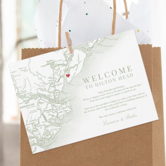 Hilton Head Sage Green Wedding Willkommenstour Dankeskarte
