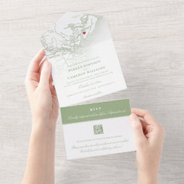 Hilton Head SC Karte Elegant Sage Green Wedding