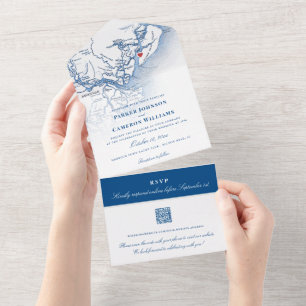 Hilton Head SC Map Elegant Navy Wedding All In One Einladung