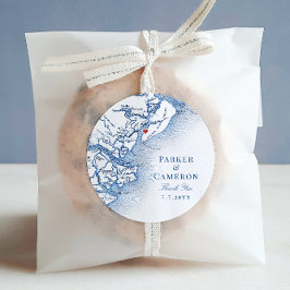 Hilton Head SC Map Navy Blue Elegant Wedding Favor Runder Aufkleber