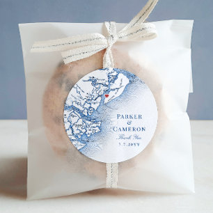 Hilton Head SC Map Navy Blue Elegant Wedding Favor Runder Aufkleber