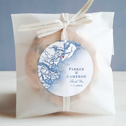 Hilton Head SC Map Navy Blue Elegant Wedding Favor Runder Aufkleber