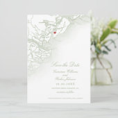 Hilton Head SC Map Sage Green Elegant Wedding Save The Date (Stehend Vorderseite)
