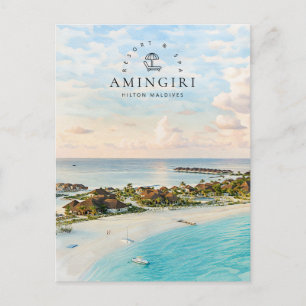 Hilton Maldives Amingiri Resort & Spa Watercolor Feiertagspostkarte