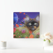 Himalaya-Katze im Garten Quadratische Wanduhr (Zuhause)