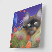 Himalaya-Katze im Garten Quadratische Wanduhr (Winkel)