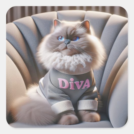 Himalayan Diva Cat Quadratischer Aufkleber (Vorderseite)