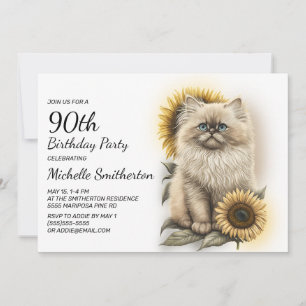 Himalayan-Kätzchen-Katze-Sonnenblumen 90. Geburtst Einladung