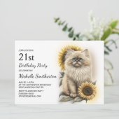 Himalayan Kitten Cat Sonnenblumen 21. Geburtstag Einladung (Stehend Vorderseite)