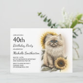 Himalayan Kitten Cat Sonnenblumen 40. Geburtstag Einladung (Stehend Vorderseite)