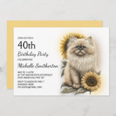 Himalayan Kitten Cat Sonnenblumen 40. Geburtstag Einladung (Vorne/Hinten)