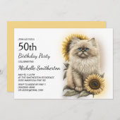 Himalayan Kitten Cat Sonnenblumen 50. Geburtstag Einladung (Vorne/Hinten)