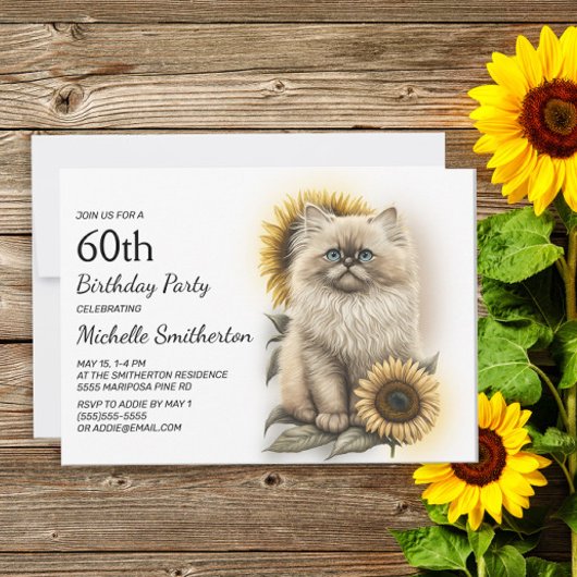 Himalayan Kitten Cat Sonnenblumen 60. Geburtstag Einladung