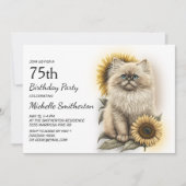 Himalayan Kitten Cat Sonnenblumen 75. Geburtstag Einladung (Vorderseite)