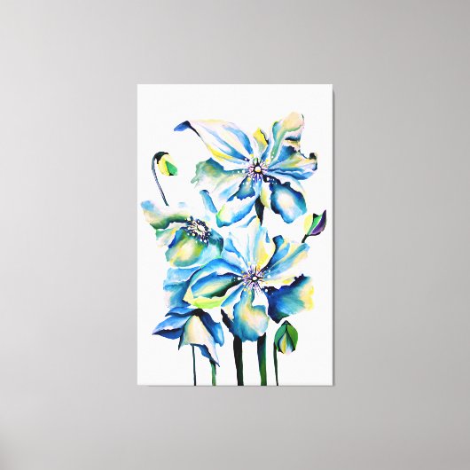 Himalayan Persian Blue Poppies Watercolor Leinwanddruck (Vorderseite)