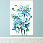 Himalayan Persian Blue Poppies Watercolor Leinwanddruck (Insitu (Holzboden))