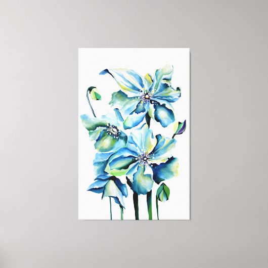 Himalayan Persian Blue Poppies Watercolor Leinwanddruck (Vorderseite)
