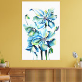 Himalayan Persian Blue Poppies Watercolor Leinwanddruck (Insitu (Wohnzimmer))