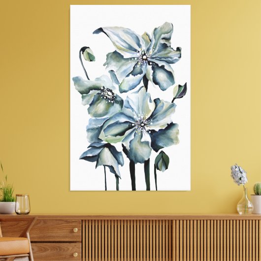 Himalayan Persian Blue Poppies Watercolor Leinwanddruck (Insitu (Wohnzimmer))