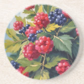Himbeer-Brombeer-Strauch Wasserfarbe Obst Getränkeuntersetzer (Vorne)