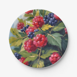 Himbeer-Brombeer-Strauch Wasserfarbe Obst Pappteller