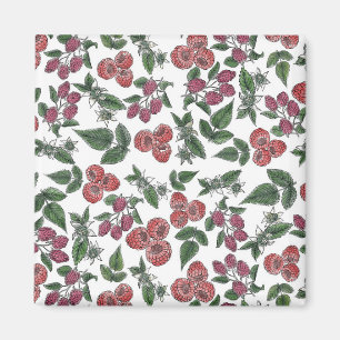 Himbeer-Frucht-Blätter-Illustrationsmuster Magnet