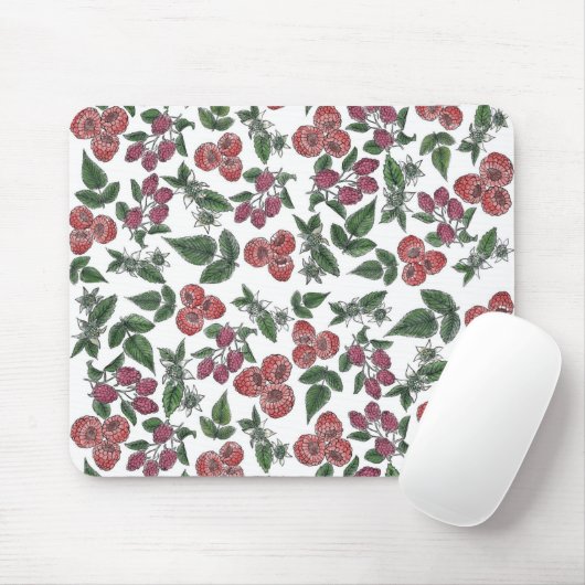 Himbeer-Frucht-Blätter-Illustrationsmuster Mousepad (Mit Mouse)