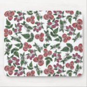 Himbeer-Frucht-Blätter-Illustrationsmuster Mousepad (Vorne)