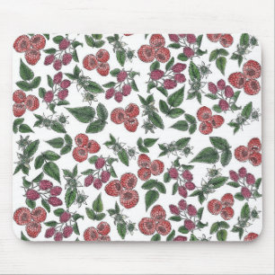 Himbeer-Frucht-Blätter-Illustrationsmuster Mousepad