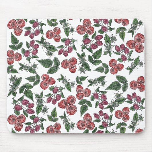 Himbeer-Frucht-Blätter-Illustrationsmuster Mousepad (Vorne)