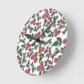 Himbeer-Frucht-Blätter-Illustrationsmuster Runde Wanduhr (Winkel)