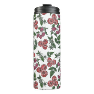 Himbeer-Frucht-Blätter-Illustrationsmuster Thermosbecher