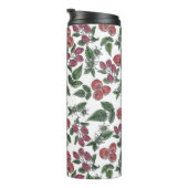 Himbeer-Frucht-Blätter-Illustrationsmuster Thermosbecher (Nach rechts gedreht)
