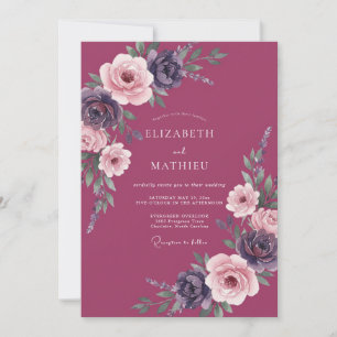 Himbeer Indigo Gemalte Hochzeit Einladung