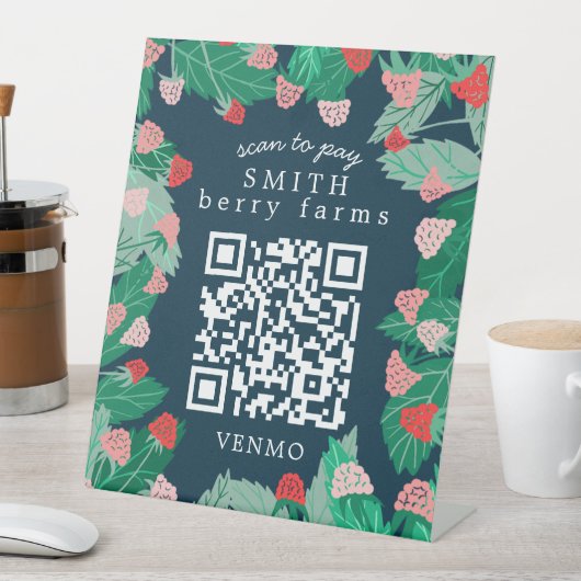 Himbeer-Patch SCAN TO PAY CUSTOM QR-Code  Sockelschild (In Situ)