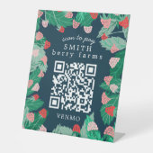 Himbeer-Patch SCAN TO PAY CUSTOM QR-Code Sockelschild (Vorderseite)