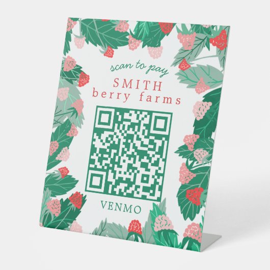 Himbeer-Patch SCAN TO PAY CUSTOM QR-Code Sockelschild (Vorderseite)