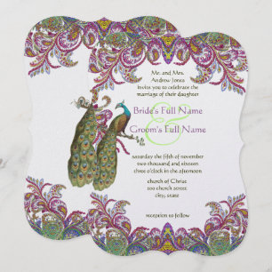 Himbeer-Pfau-Damaskus-Hochzeitseinladungen Einladung