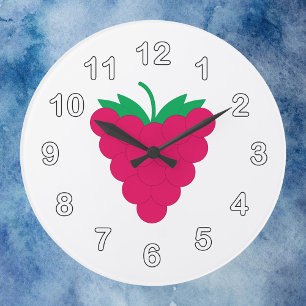 Himbeer-Pink-Berry-Frucht mit Zahlen Große Wanduhr