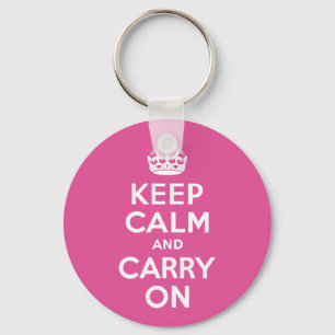 Himbeer Pink Keep Calm and Carry On Schlüsselanhänger