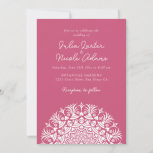 Himbeer-Rosa-Abstract-Mandala-Hochzeit Einladung