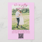 Himbeer-Rosa QR-Code gezeichnete florale Foto-Hoch Einladung (Rückseite)