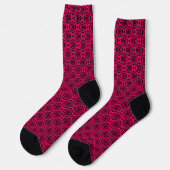 Himbeer-Schwarze-Blumen-Nahtloses-Muster Socken (Linkes Detail)