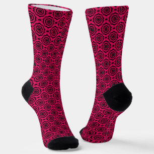 Himbeer-Schwarze-Blumen-Nahtloses-Muster Socken
